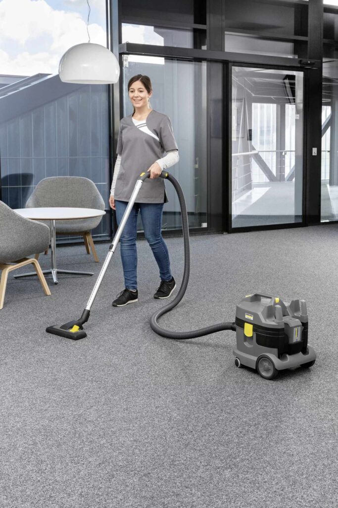 Karcher T9/1 battery operated vacuum cleaner in an office