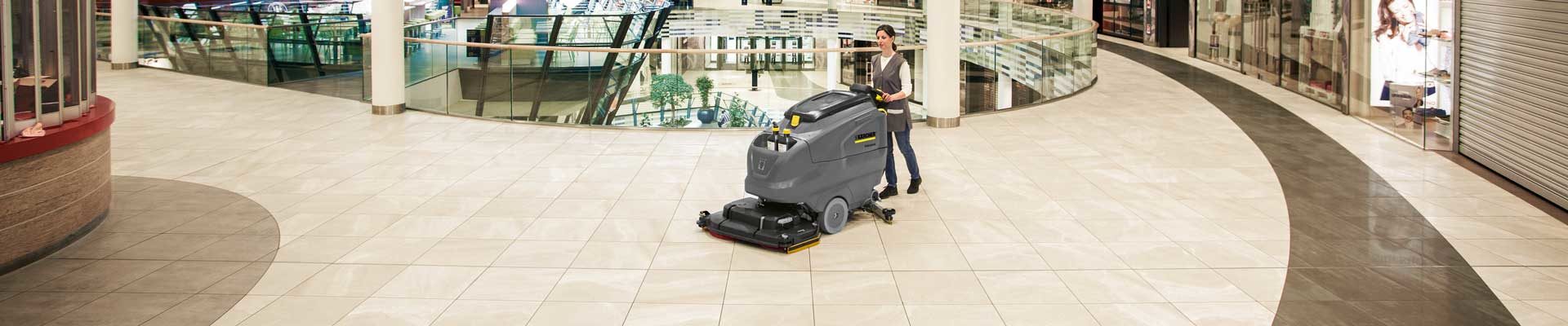 Floor scrubber in shopping mall