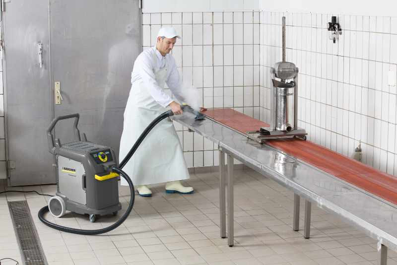 Steam cleaning a butchers