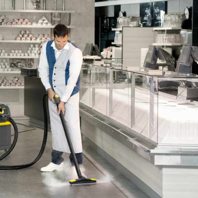 steam cleaning a restaurant floor